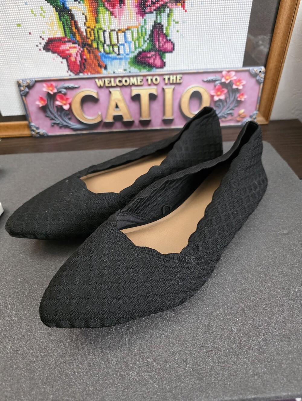 torrid Black Pointed Toe Knit Scalloped Flats